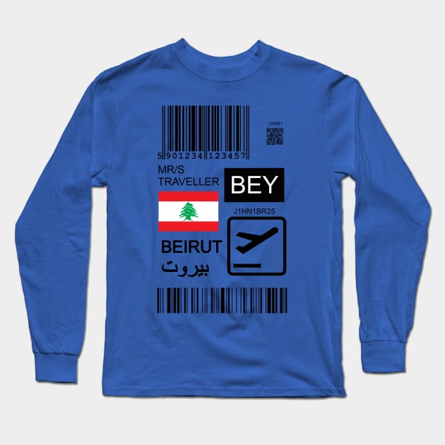 Beirut Lebanon travel ticket Long Sleeve T-Shirt by Travellers